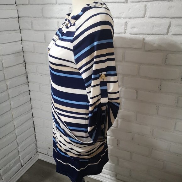 Venus Ladies White, Blue, & Tan Striped Size Small Straight Fit Beach Coverup - Picture 4 of 10